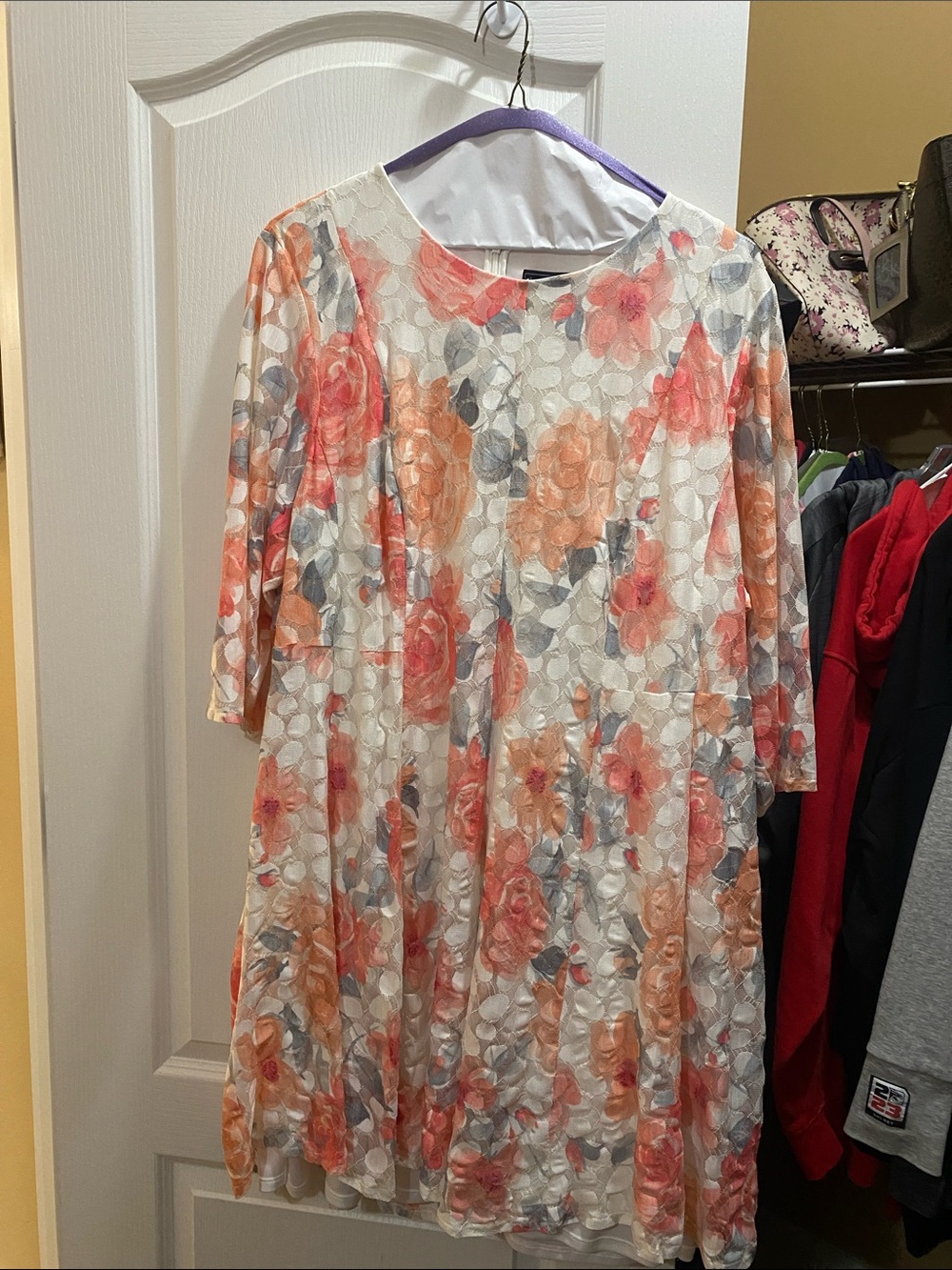 Jessica Howard Coral and Peach Floral A-Line Dress